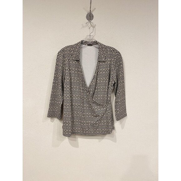 J McLaughlin Shirt Womens Large Long Sleeve V Neck Stretch Pattern Top Blouse - Picture 2 of 5